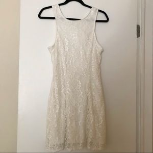 Lace white mini dress bow back